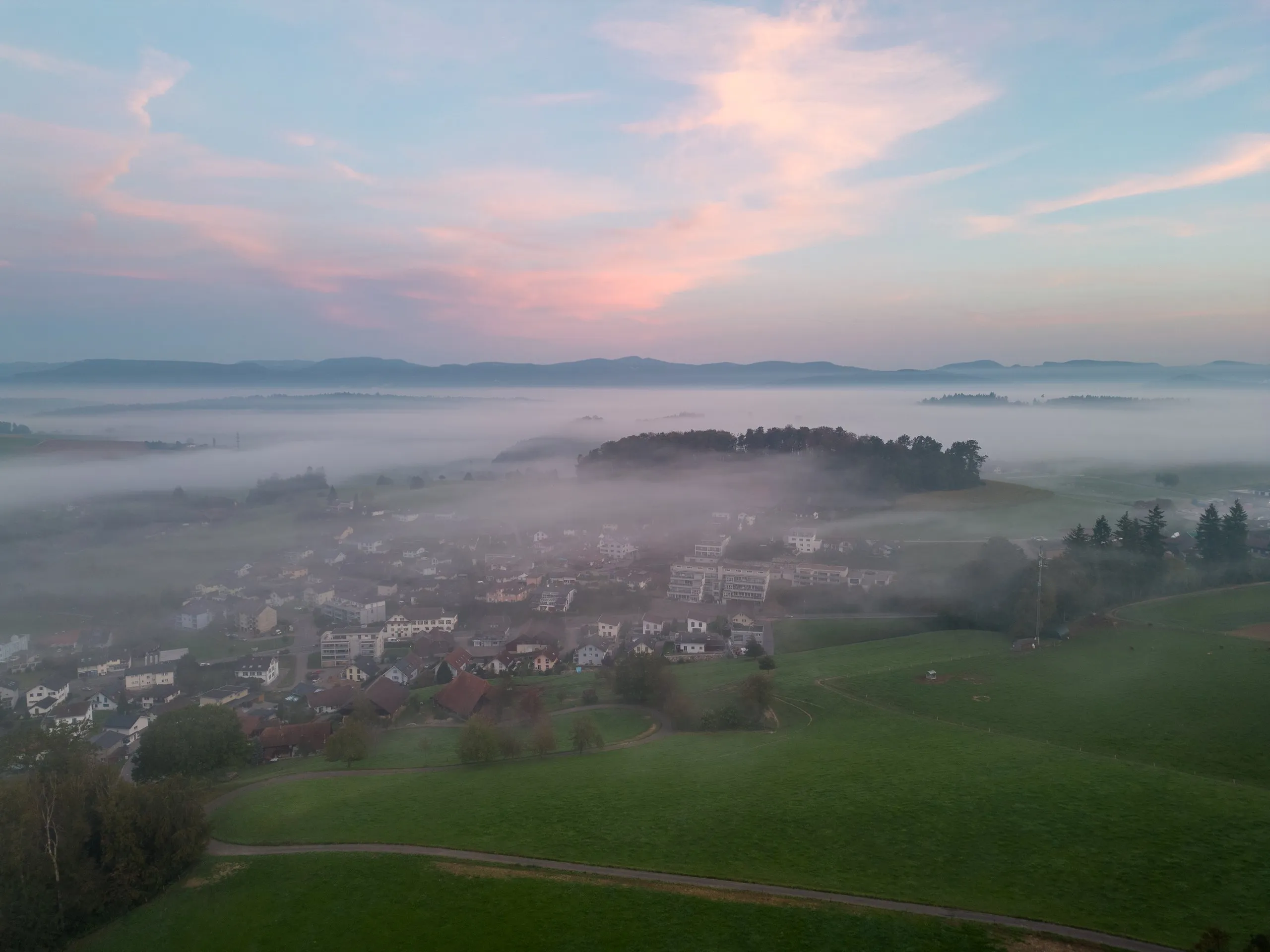Morgennebel über den Feldern bei Pfaffnau
